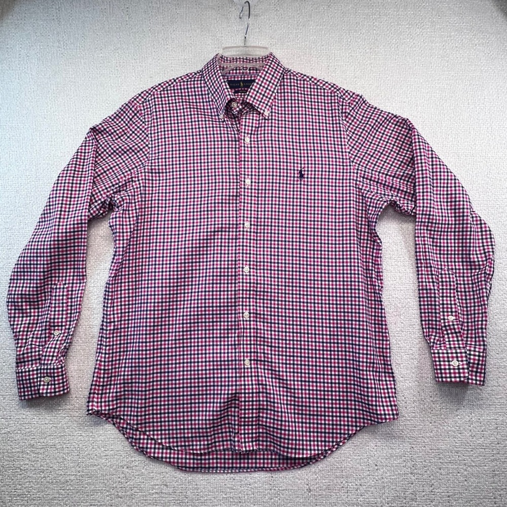 Ralph Lauren Men's L Non Iron Check Button‎ Down Shirt Red Navy